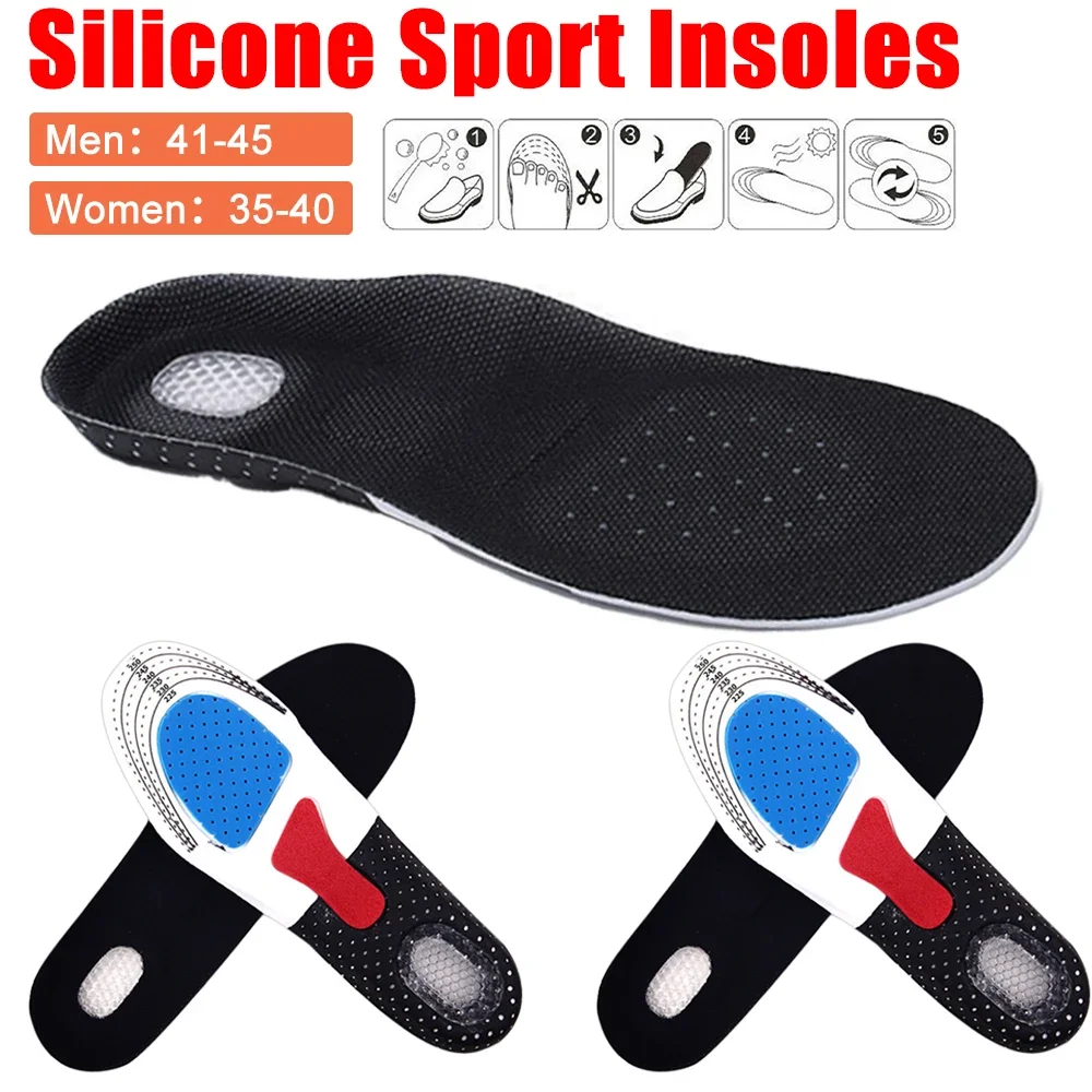 Unisex Silicone Sport Insoles Shock Absorption Sweat-Absorbing Inserts Breathable High-elasticity Support Orthopedic Shoe Pad