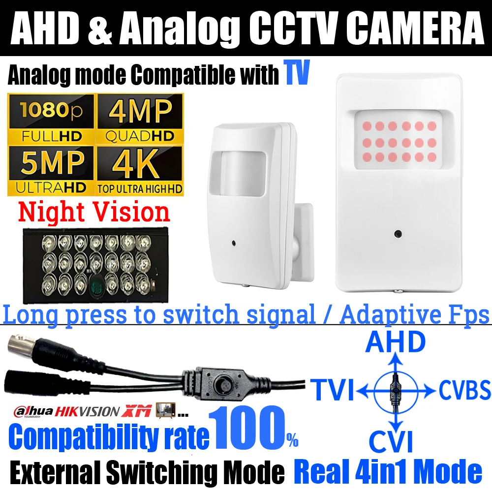 

Compatibility 100% OSD Switch Night Vision 3.7mm Cone Lens AHD Mini Camera Hidden 1080P/5MP/8MP LED Detector TVI/CVI/Analog 4in1