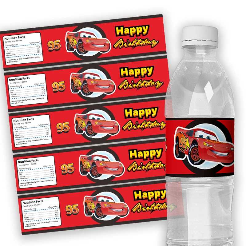 6 Pezzi Pixar Cars Lightning Mcqueen Water Bottle Wraps Etichette Personalizza Etichette Di Compleanno Adesivi Personalizzati Decorazioni Per Feste Pe