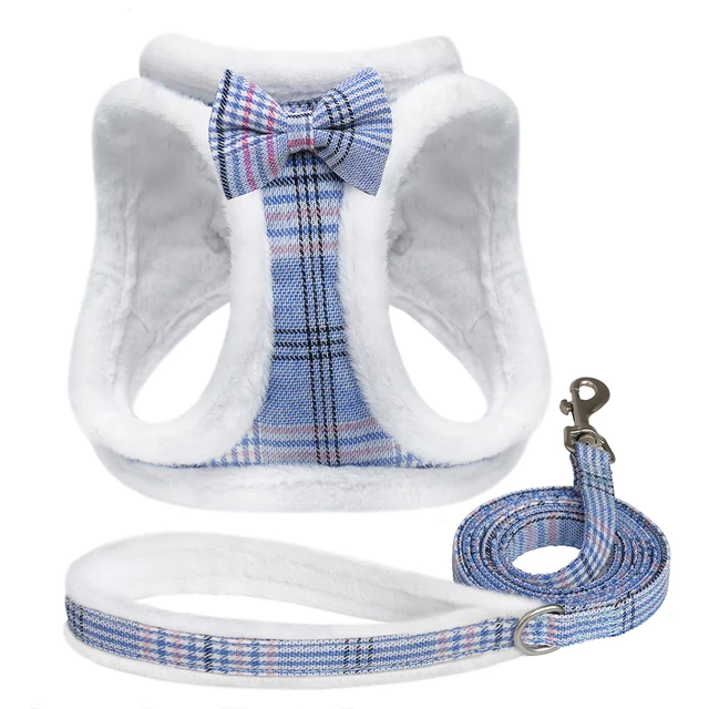 Winter Dog Harness Leash Set Warm Fur Dog Vest And Pet Walking Lead Rope Cute Bowknot Harnesses Soft For Small Medium Dogs Puppy 3