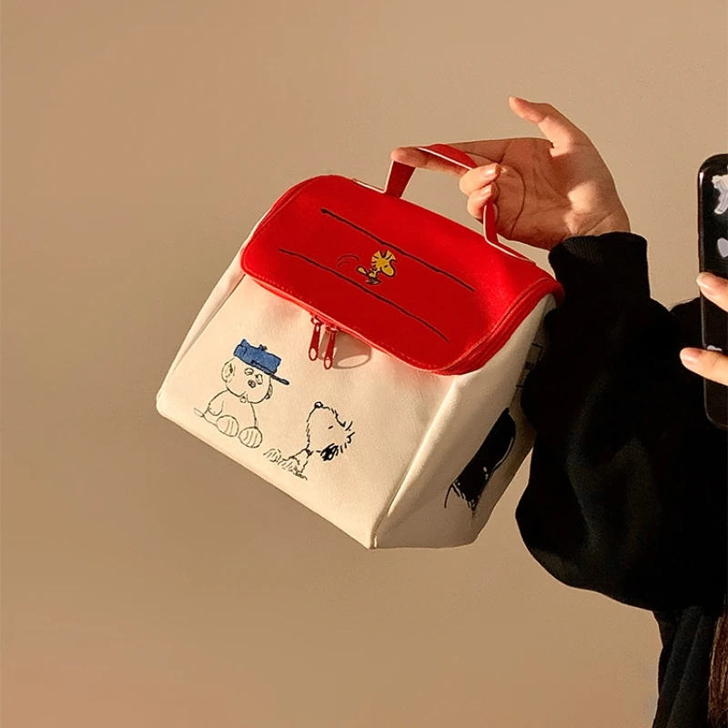 New Anime Snoopy Red House Stationery Storage Bag High-Capacity Cosmetic Bag Portable Carry Hand Storage Travel stationery organizer stationery storage box