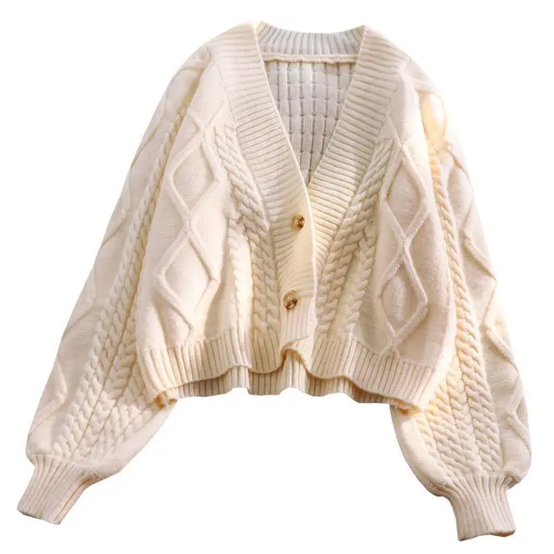 

Lantern Sleeve Cardigan Knitted Sweater Women 2022 Autumn Winter Long Sleeve Solid Sweaters Coat & Jackets Women S-XXL