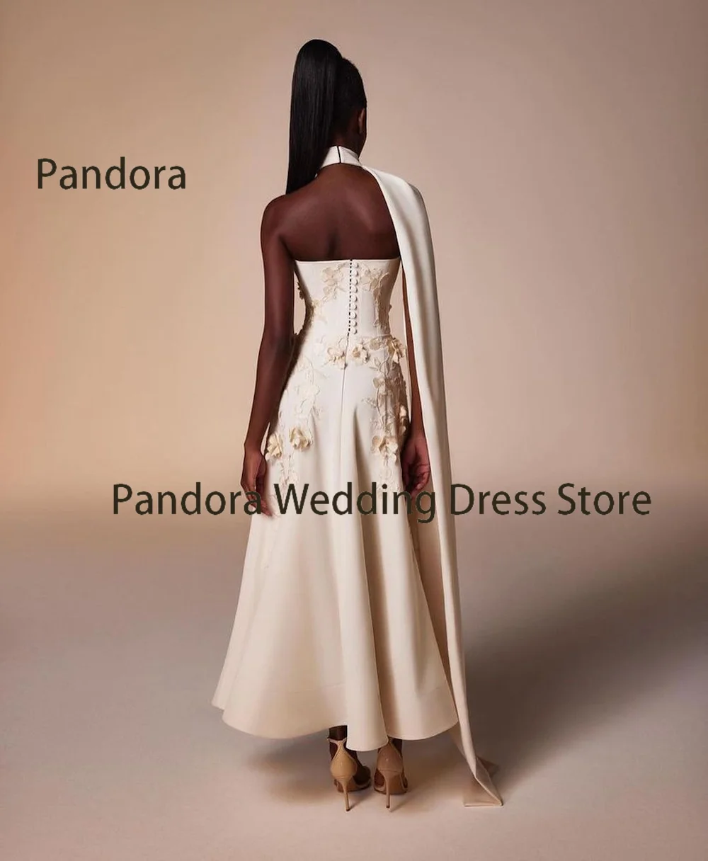 Pandora Women's formal evening gown with strapless ankle-length A-line flower halter Arabian birthday wedding party ball dress