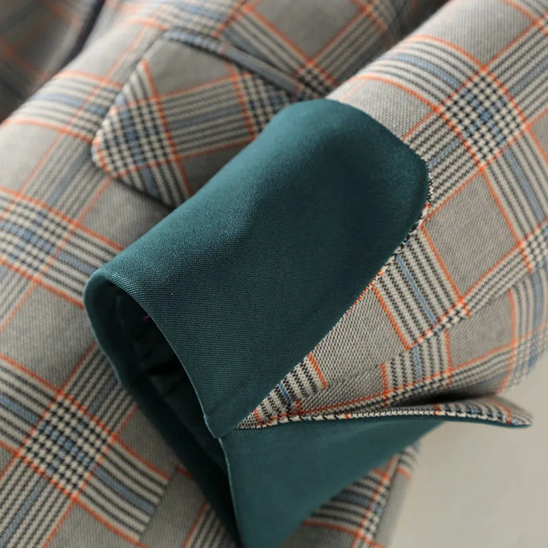Jacket Women Blazers High Quality Plaid Blazer Women Vintage Coats Casual Female Long Sleeve Loose Office Ladies Suit Coat