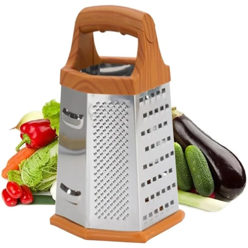 Stainless Steel Box Cheese Grater with Container Multi-sided Box Grater Handheld Food Chopper for Vegetable Ginger Cutting