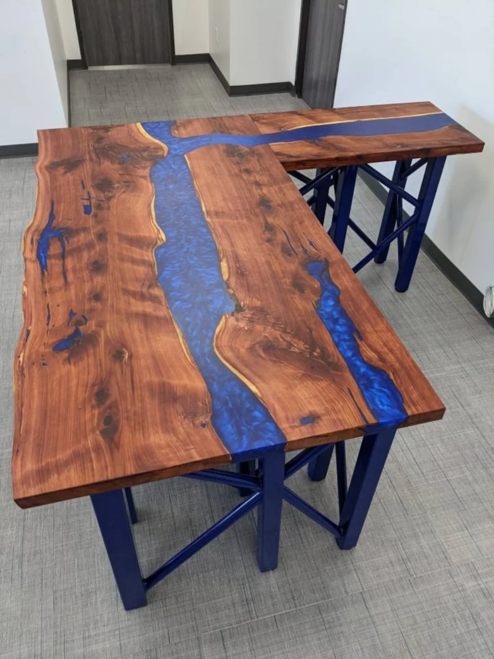 L shape desk cedar resin river desktop live edge epoxy reception office writing desk executive gaming christmas gift