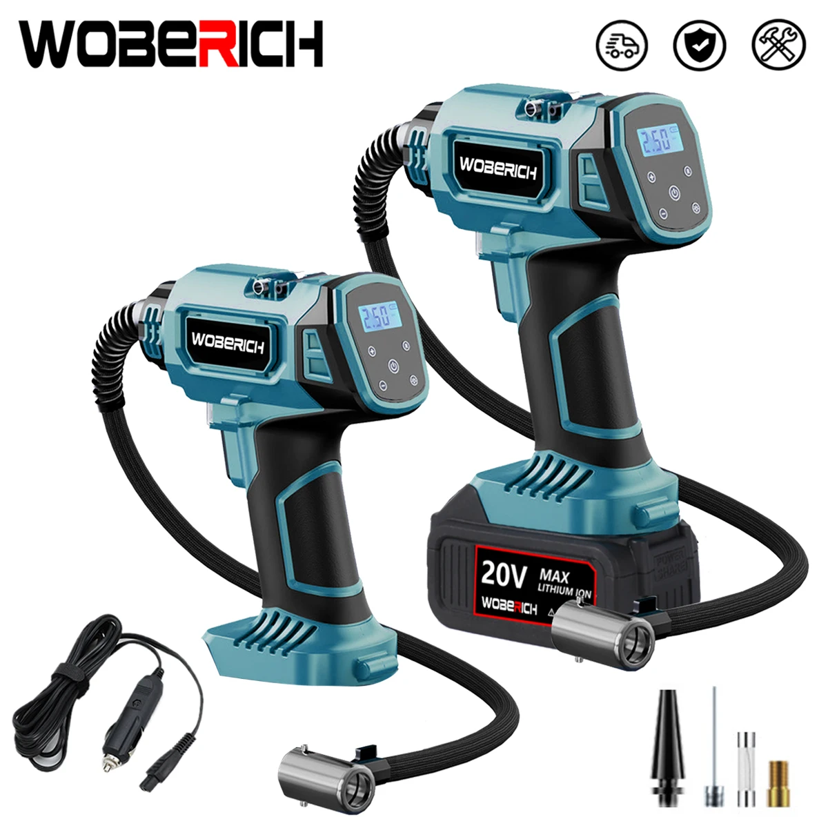 WOBERICH electric air pump cordless portable car tire inflator air compressor car bicycle tires balls Makita 18V battery