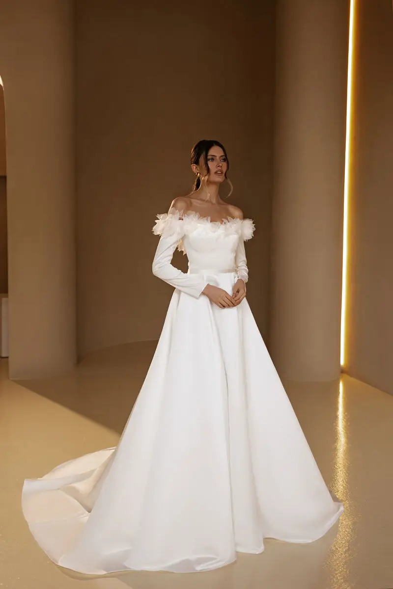 

Vestido de Novia Long Sleeve Wedding Dress A-line Satin For Women Customize To Measures Bridal Gowns Stunning 3D Flowers 2024