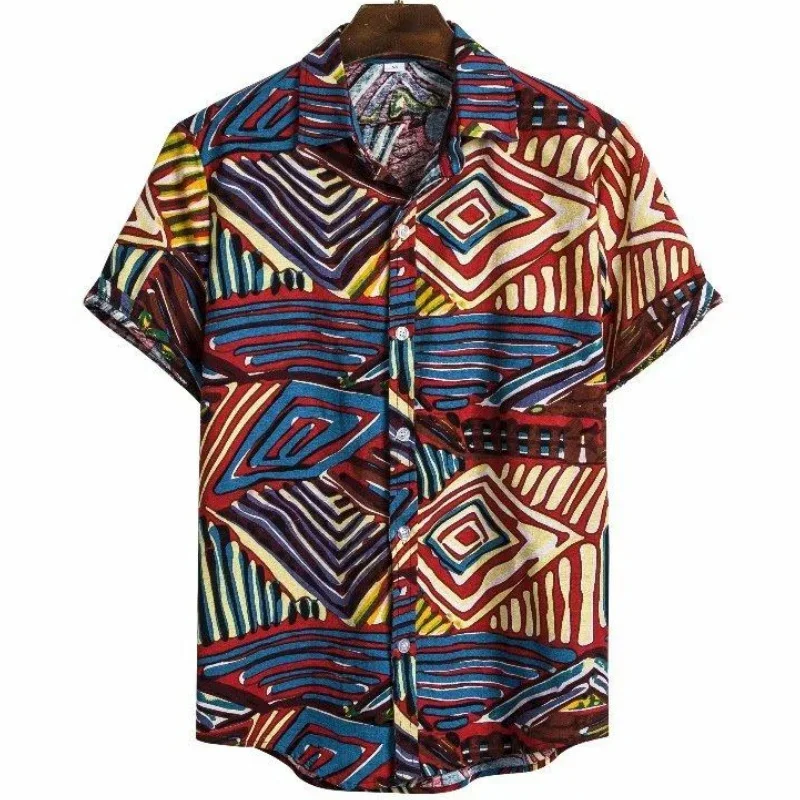 thumbnail image 1 of Camisas geométricas abstractas para hombres, camisetas con estampado 3D, camisa hawaiana, moda de verano, playa, blusa de manga corta con solapa vintage, ropa de calle, 1 of 5