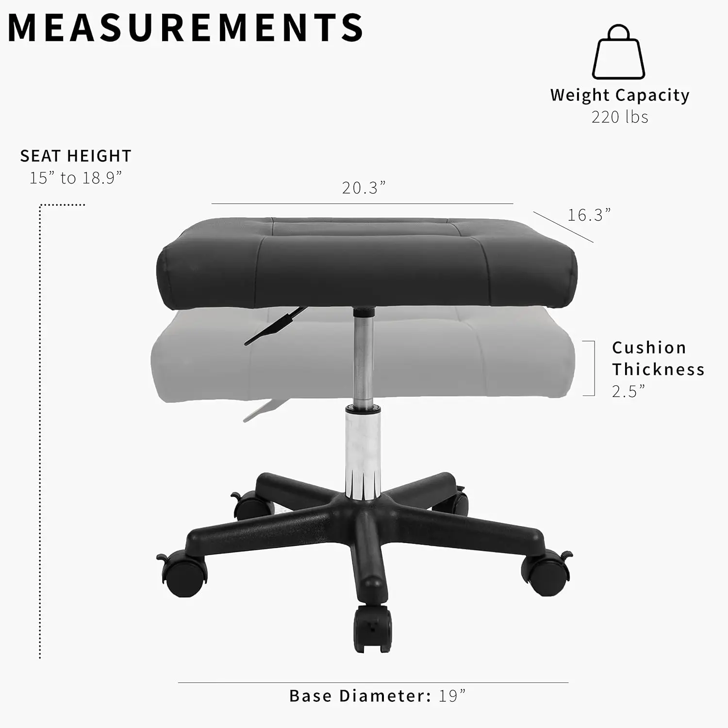 Mobile Under Desk Leg Rest Ottoman Adjustable Foot Stool for Home Office, Black, CHAIR-S04F