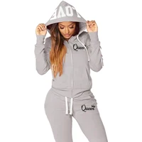 Mode décontracté survêtements pour femmes deux pièces ensemble survêtement Jogging costume fermeture éclair longs sweats à capuche course vêtements de sport haute rue pantalon 4