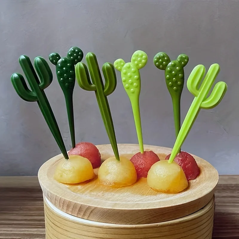 6pcs/set Plastic Forks Cactus Design Forks For Cake Snack Baked Bento Fruit Kitchen Gadgets Eid Al-Adha Mubarak_voghion.com