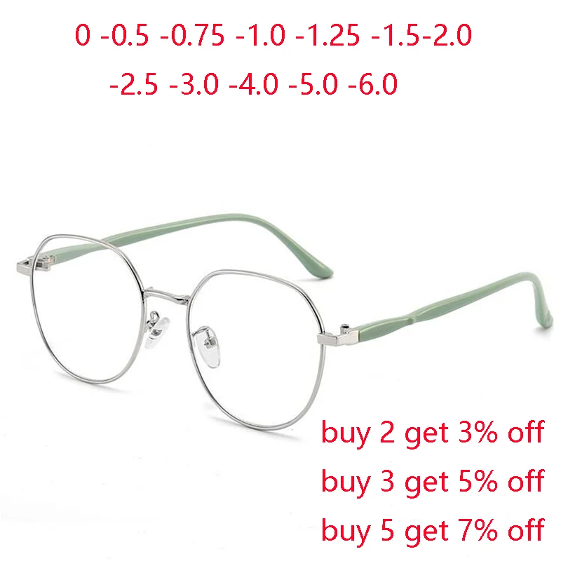 

0 -0.5 -1.0 To -4.0 Metal Women Polygon Myopia Glasses With Prescription Silver Frame Student Nearsighted Glasses For Female