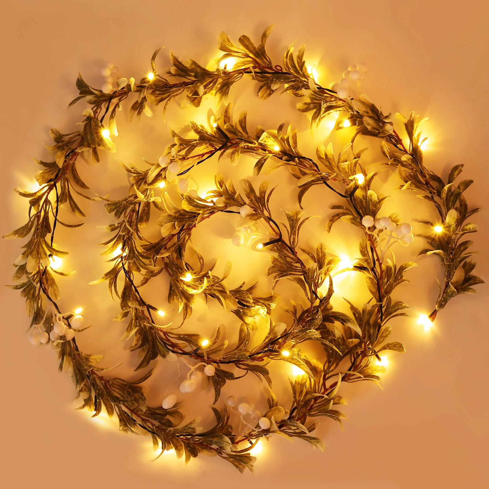 Flocked Christmas Garland with White Berries Snowflake Lights