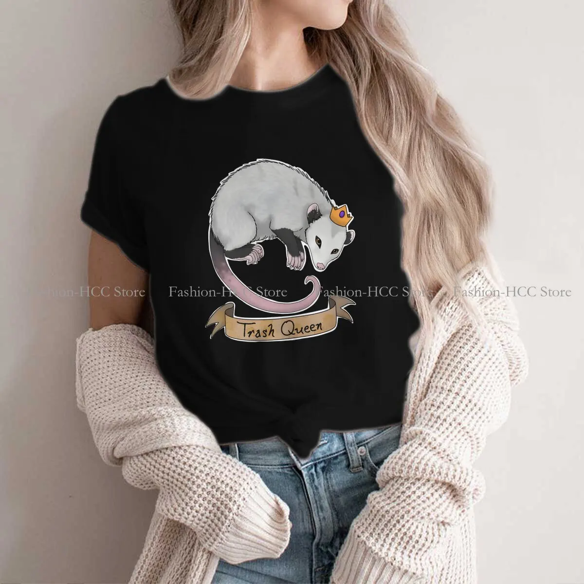 

Мусорная королева Opossum Possum футболка с круглым воротником Cute Opossum, Оригинальная футболка из полиэстера, женские топы, индивидуальность
