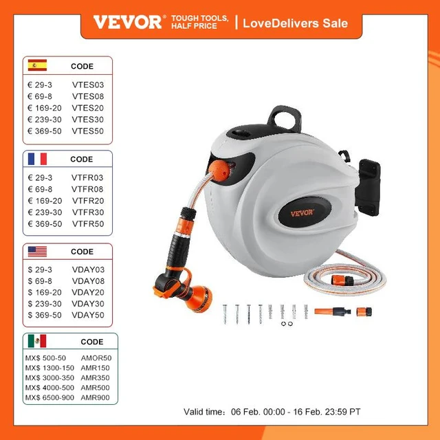 VEVOR Retractable Hose Reel1/2 inch 180° Swivel Bracket Wall