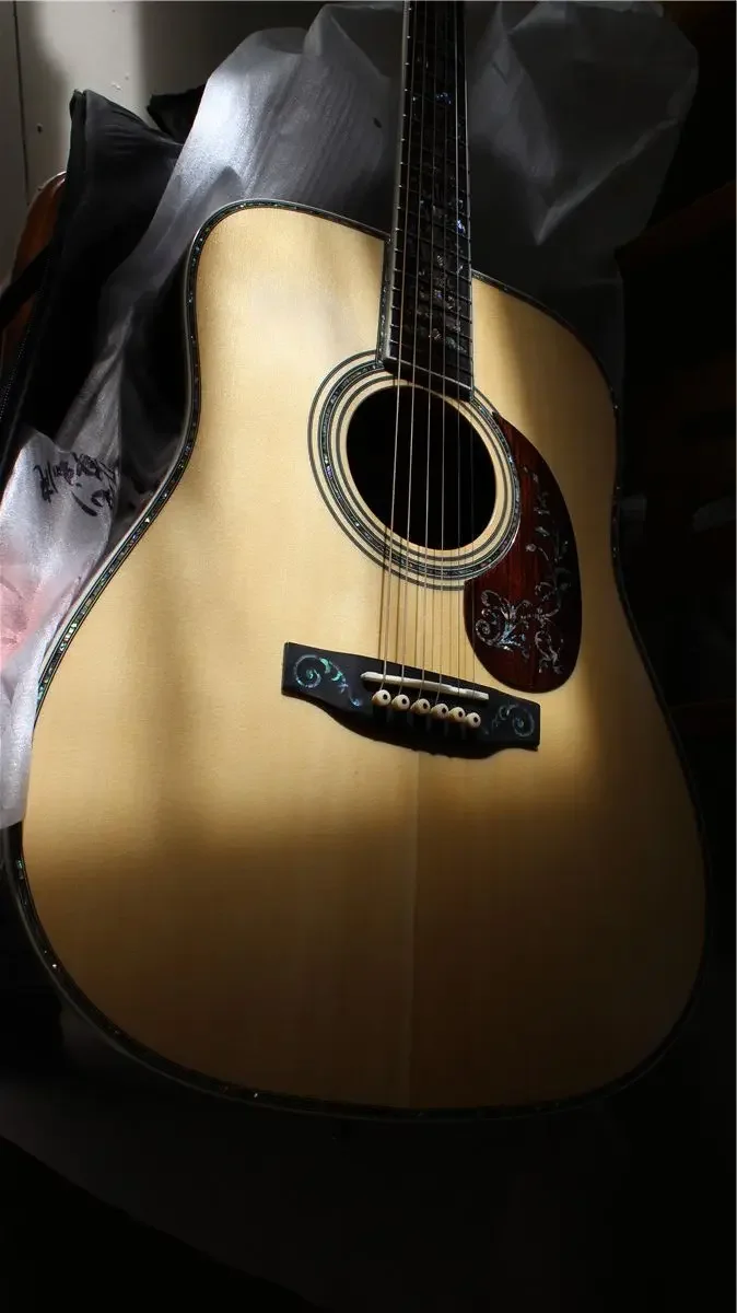 

free shipping handmade all solid wood top quality fancy abalone head dreadnought guitar professional acoustic electric guitars