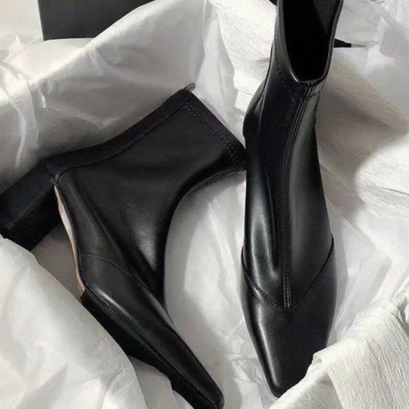 Ankle Boot Women Winter 2024 New Cashmere Warm Fashion Black Sexy Skinny Leg Elastic Botas De Invierno Para Mujer Bota Feminina