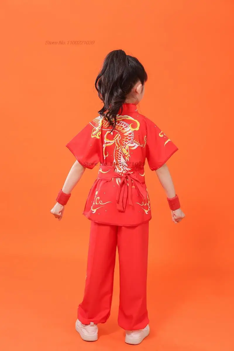 Chinese Children Tai Chi Wushu Clothing Martial Arts Suit Kung Fu Uniform Wing Chun Shaolin Dragon Print Vintage Kungfu Set tai chi clothing,chinese traditional costume
