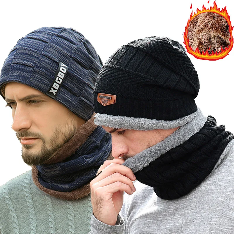 

Winter Beanie Hats Scarf Set for Men Women Warm Knitted Hat Skull Cap Neck Warmer with Thick Fleece Balaclava Mask Bonnet Hats