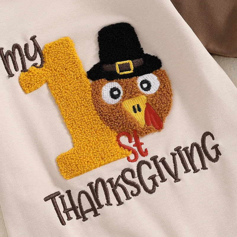 Toddler Thanksgiving Turkey Embroidered Jumpsuit Outfit