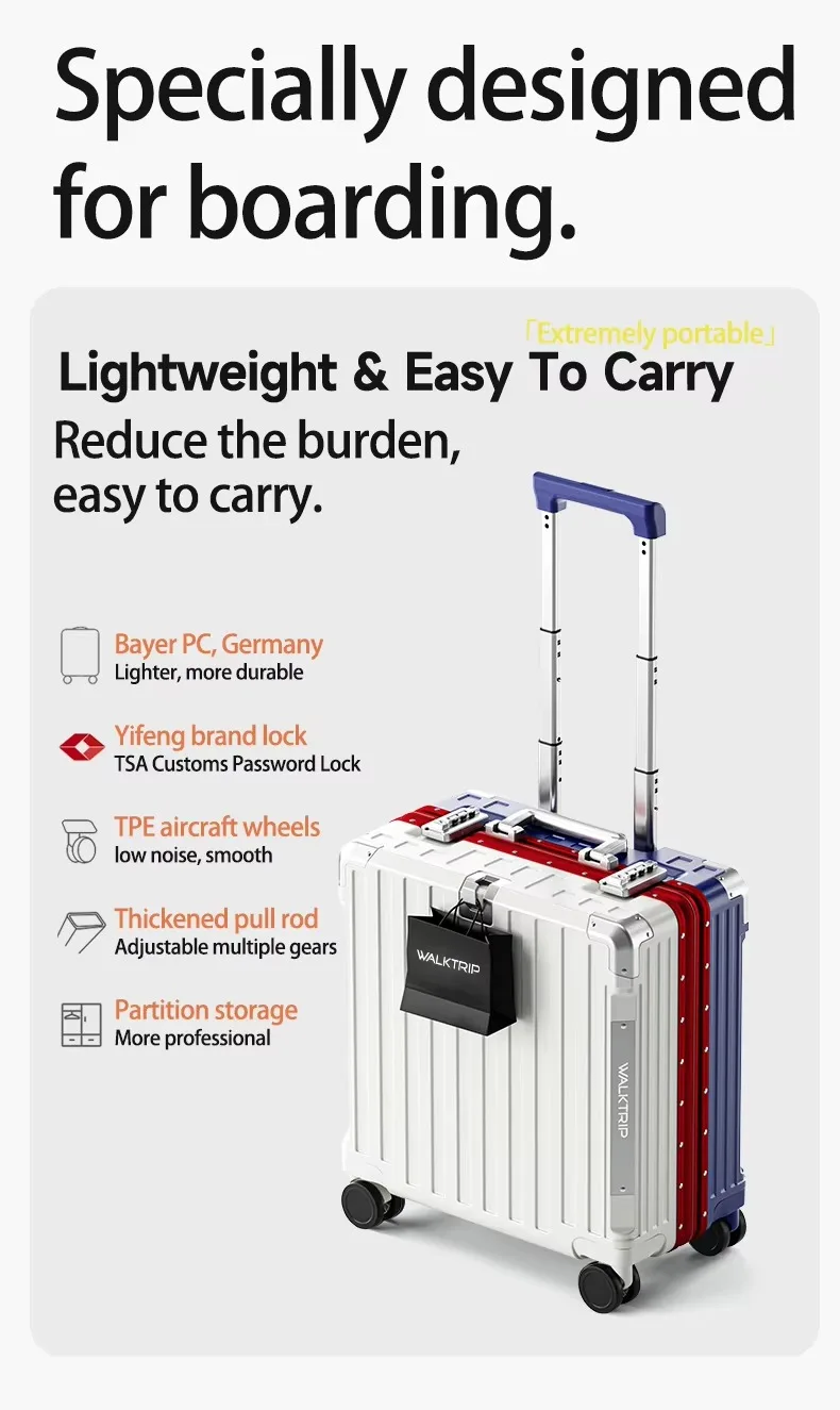 18-Zoll-Koffer Handgepäck Rollkoffer Hochwertiges PC-Material mit Aluminiumrahmen TSA-Schloss Reise-Trolley-Koffer – Detail 3