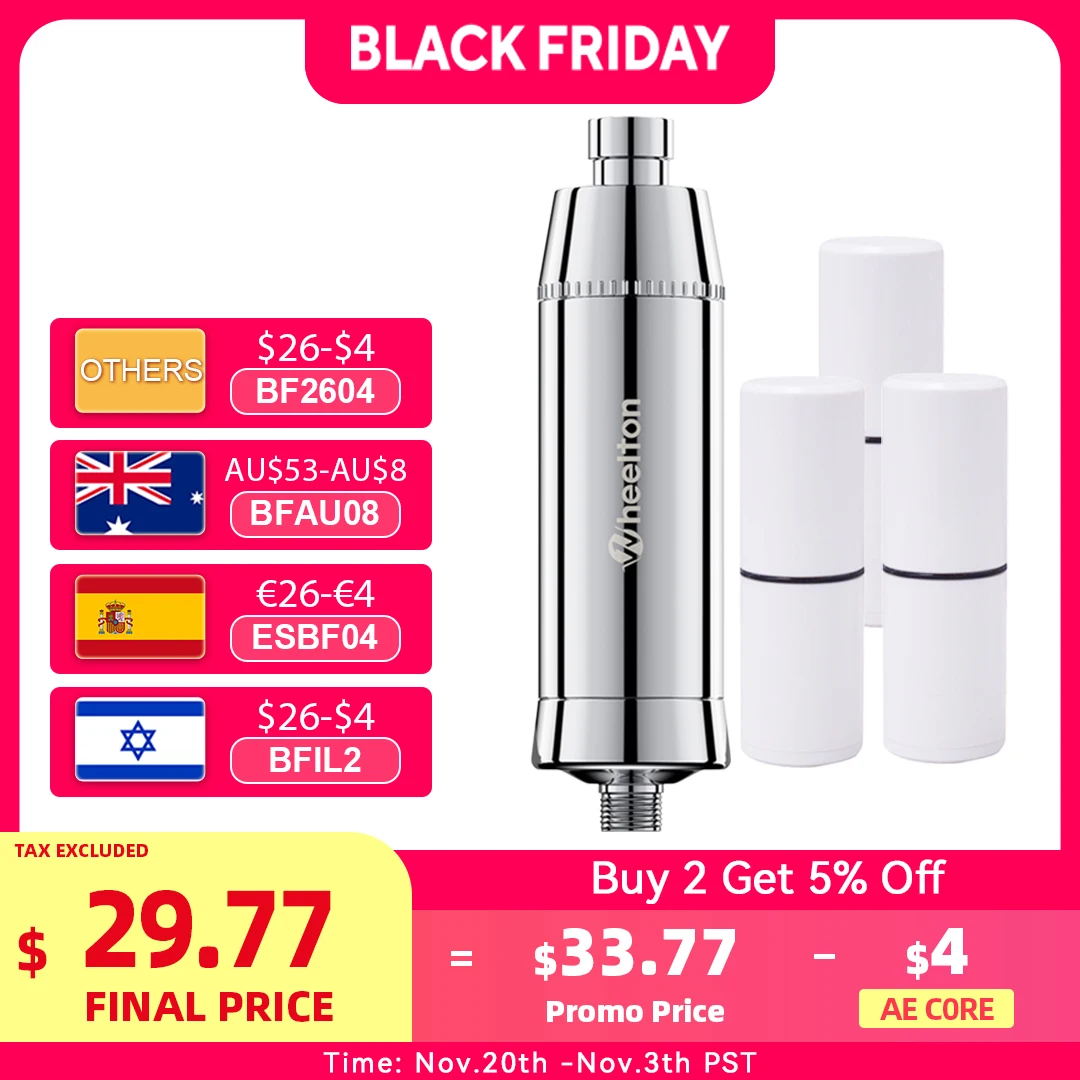 Wheelton สปาอาบน้ำคลอรีนกรองฝักบัวกรองน้ำแนบ3ตลับ 1