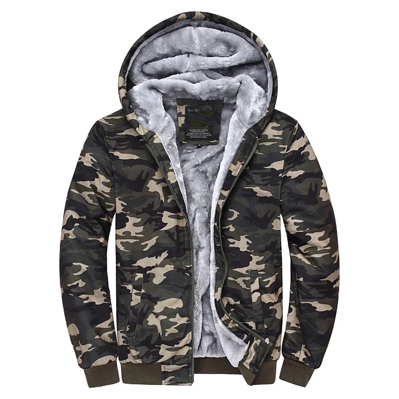 

Camo Parka Men Hooded Jackets Printed Hoody male Camouflage Coats SportsWear Velvet Zipper Hoodies Sweatshirts 5XL Hoodie