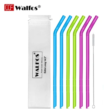 WALFOS 실리콘 빨대 프리 컷, 재사용 가능한 큰 사이즈, 유연한 구부릴 수 있는 빨대, 대형 물병, 14.5 인치