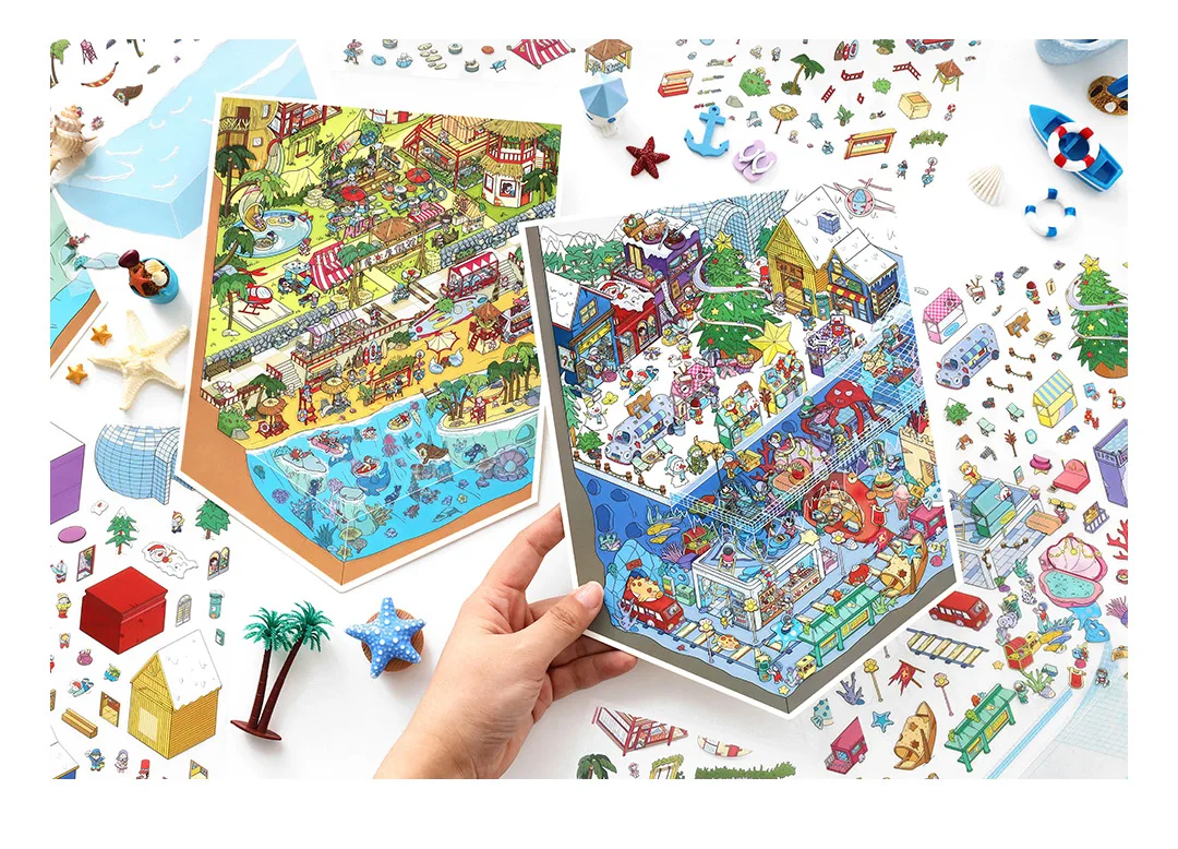 Mehrere Themen Landschaft Kleines Haus Szene DIY Aufkleber Hoch spielbarer Aufkleber Stapeln Einfügen Festival Geburtstagsgeschenk für Kinder – Detail 5