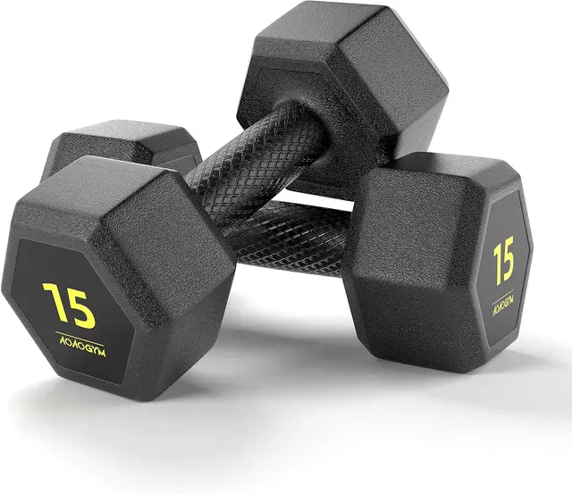 7304-a0e910.jpg 15 lb Dumbbells PVC Encase Coating Free Weight Dumbbell Set for Strength Training Home Gym Fitness and Full Body Workout
