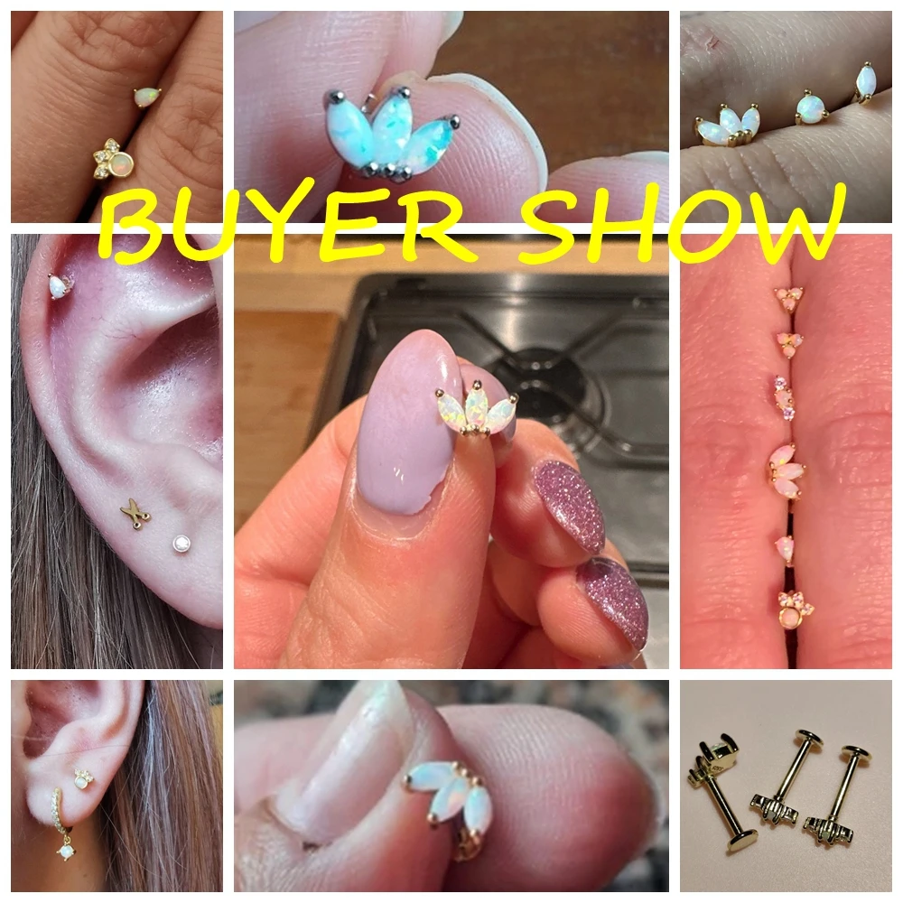 Silver Earrings 1PC 925 Sterling Silver Opal Piercing Earring for Women Crown Ear Studs Cartilage