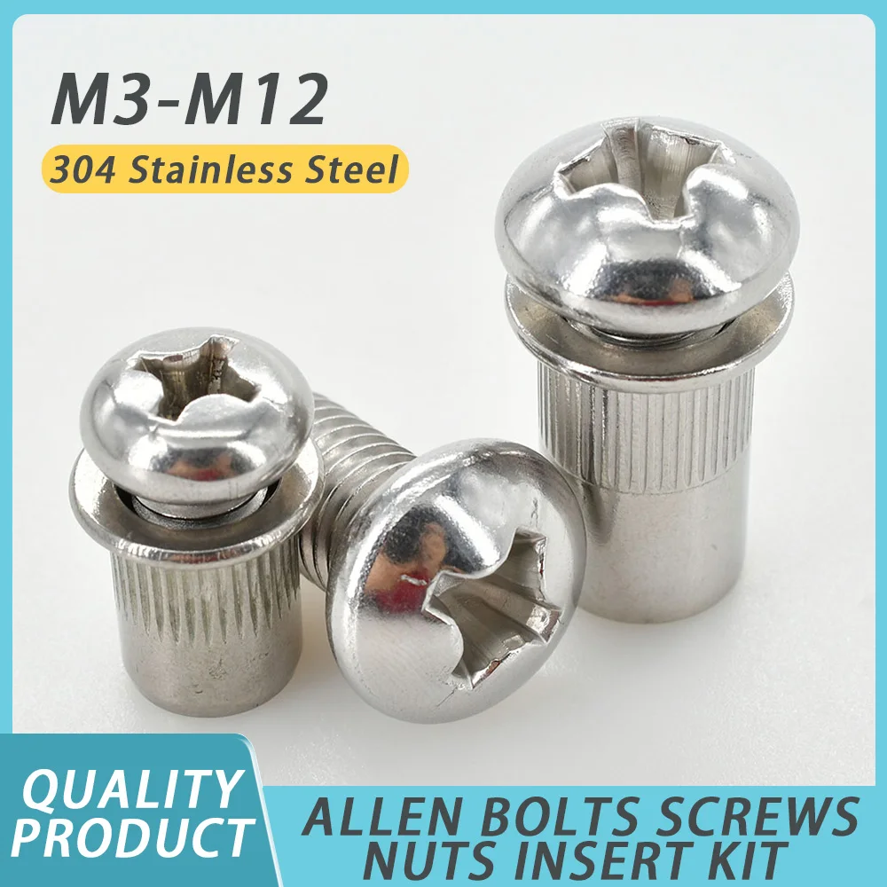 

M3 M4 M5 M6 M8 M10 M12 Threaded Rivet Nut Screw Bolt Set 304 Stainless Steel Hex Allen Bolts Screws Nuts Insert Kit Rivetnut