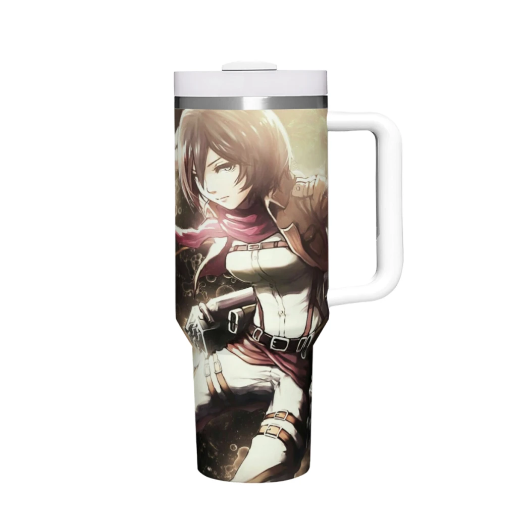 Travel Mugs Attack On Titan Stainless Steel 304 Drinkware Thermal 40oz/1200ml  Large Capacity Handle Car Cup