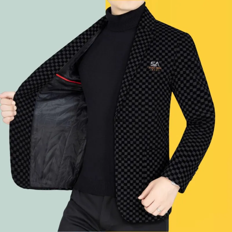 Spring Autumn s Men Blazer Mens Fashion Plaid Coats Business Casual Slim Fit Suit Jacket Male Clothes Outerwear
