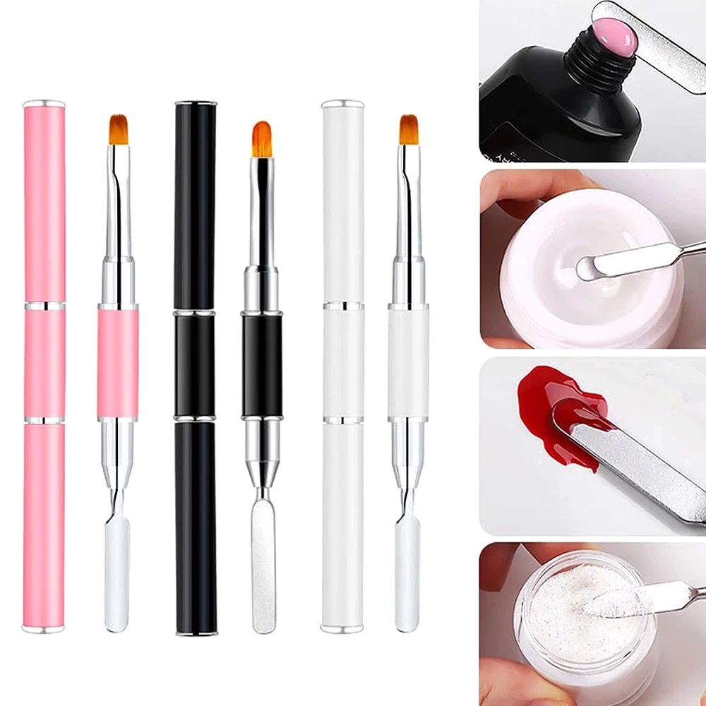 

2 In 1 Design Stainless Steel Nail Art Brush And Spatula Classic Dual Ended UV Gel Brush Picker For Nails Extension Gel