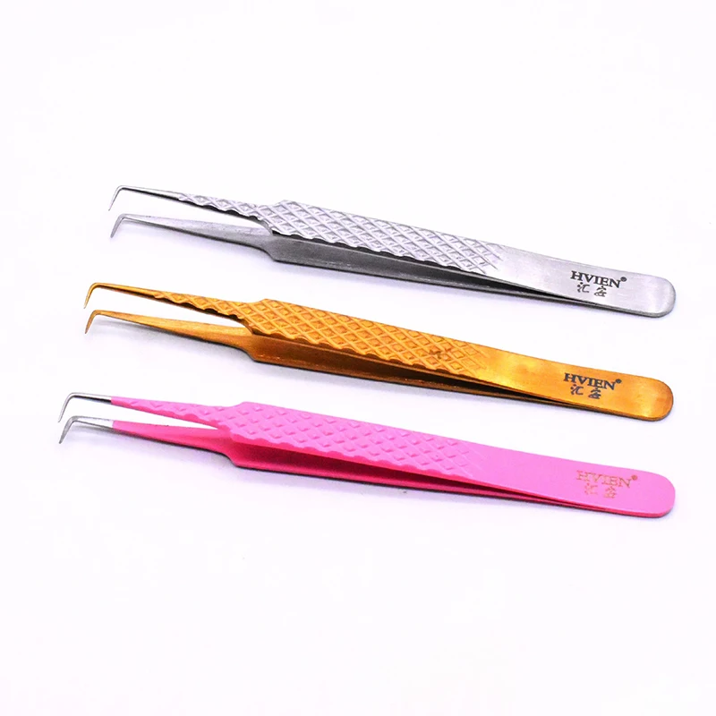 Pink Eyelash Extension Tweezers 90 Degrees Volume Lashes Stainless Steel Accurate Tweezer Non-magnetic Eyelashes Tools Makeup 5