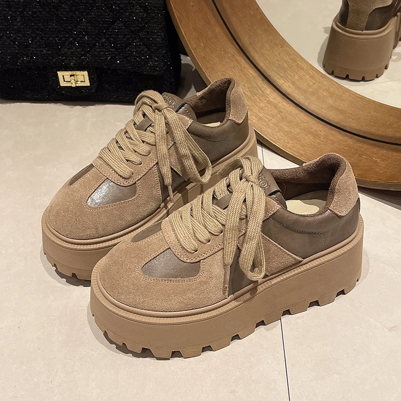 Aphixta Women Casual Sneaker Boots Shoes Woman Lace Up Platform Height Increasing Modern Boot Chunky Sole Khaki Ankle Boots