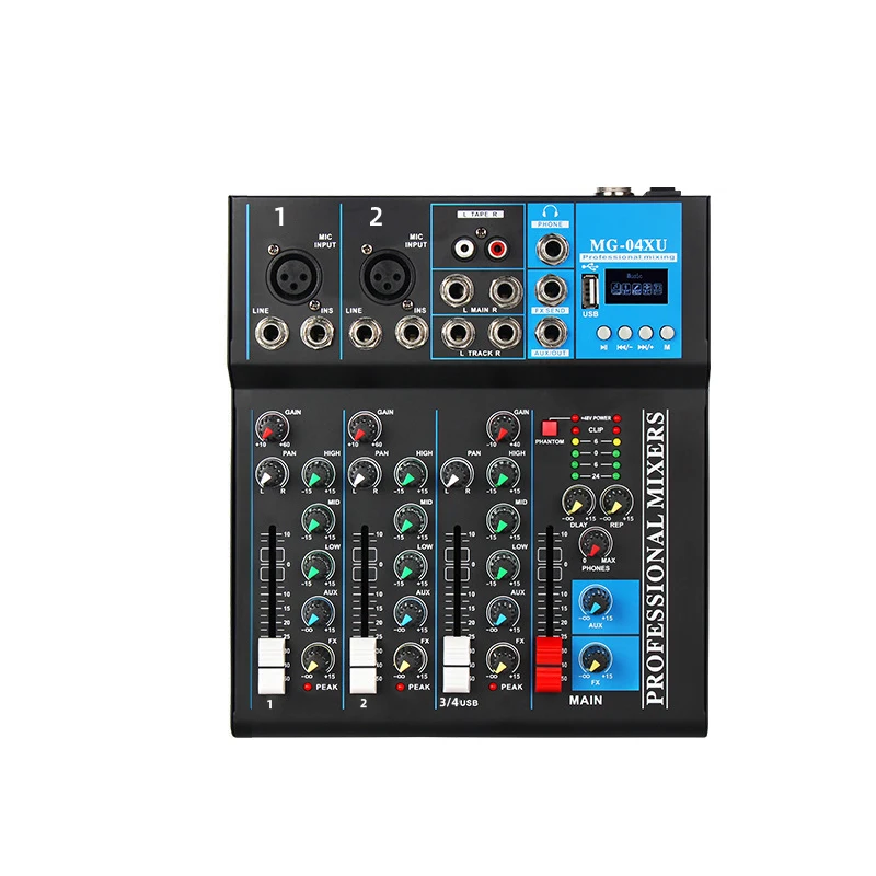 F4+Four channel reverb mixing console, small home karaoke computer, USB recording, video conferencing, 4-channel console