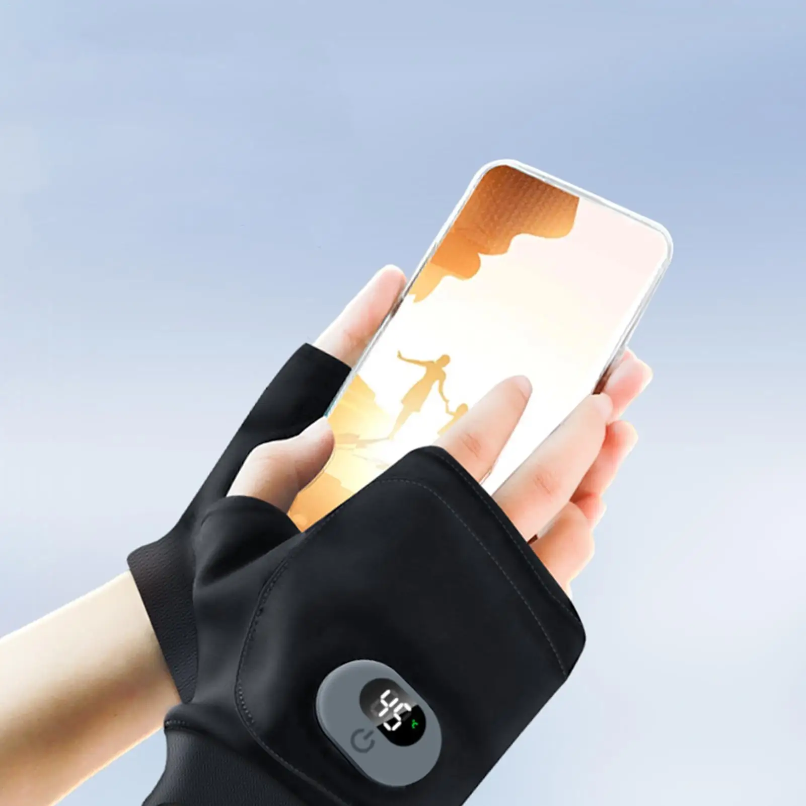 Heated Gloves Rechargeable 3 Levels Digital Display Fingerless Thermal Gloves Outdoor Electric Warming Mitten For Winter Camping