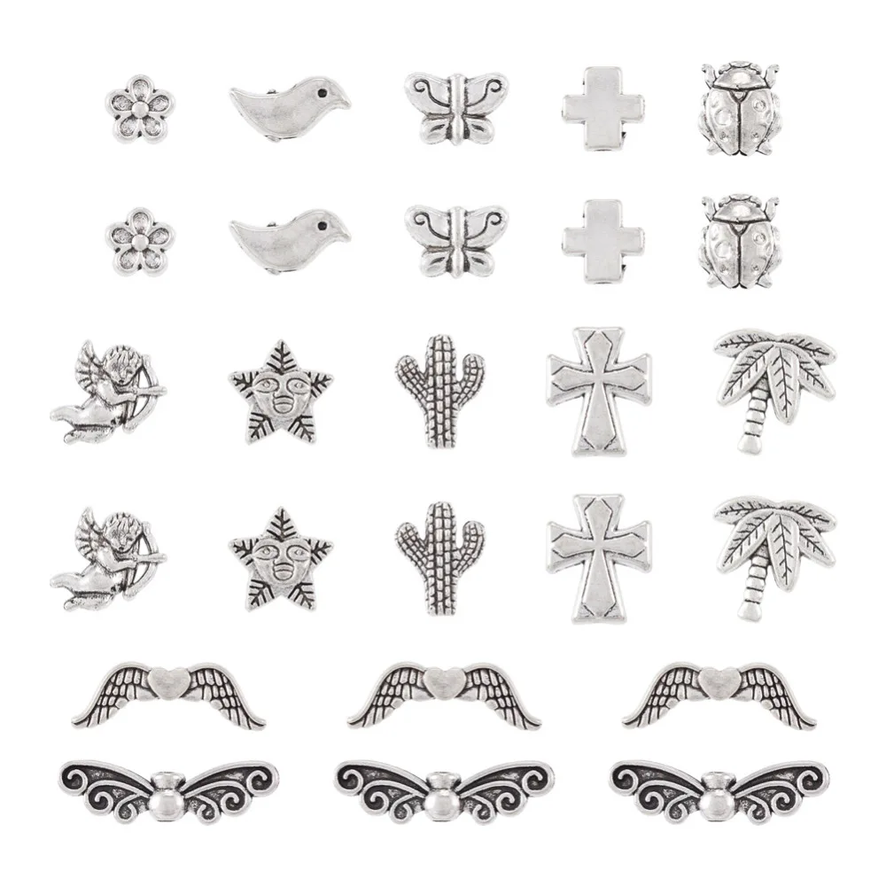 

120Pcs Tibetan Antique Silver Color Beads Alloy Wing Ladybug Butterfly Spacer Beads For DIY Bracelets Necklace Jewelry Making