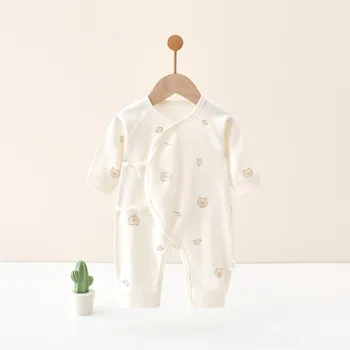 0-6 أشهر الطفل الربيع والخريف فراشة ملابس الطفل جمبسوت من القطن الخالص الوليد الطفل طويلة الأكمام منامة الزحف الملابس 5
