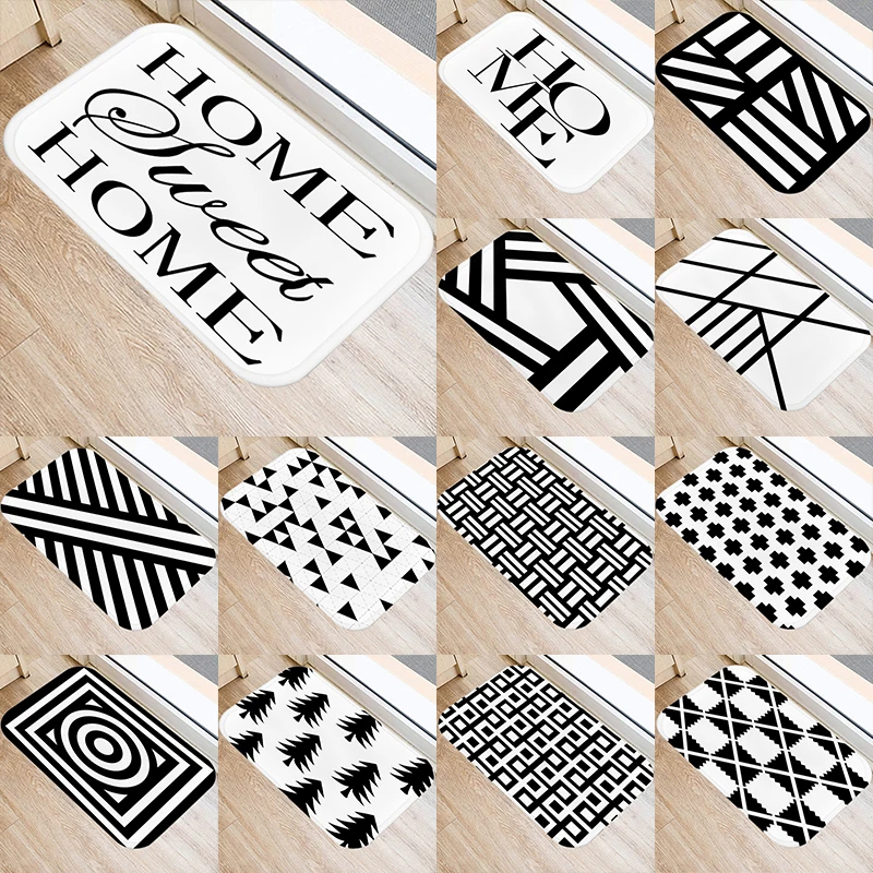 

1Pcs Nordic Black Geometric Kitchen Entrance 40*60 Door Mat Coral Velvet Carpet Doormat Indoor Floor Mats Anti-Slip Rug 48231