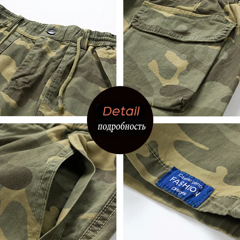 Summer Men Cotton Camouflage Cargo Shorts Man Bermuda Tactical Multi Pockets Short Pants Male Loose Jogger Outdoor Casual Shorts