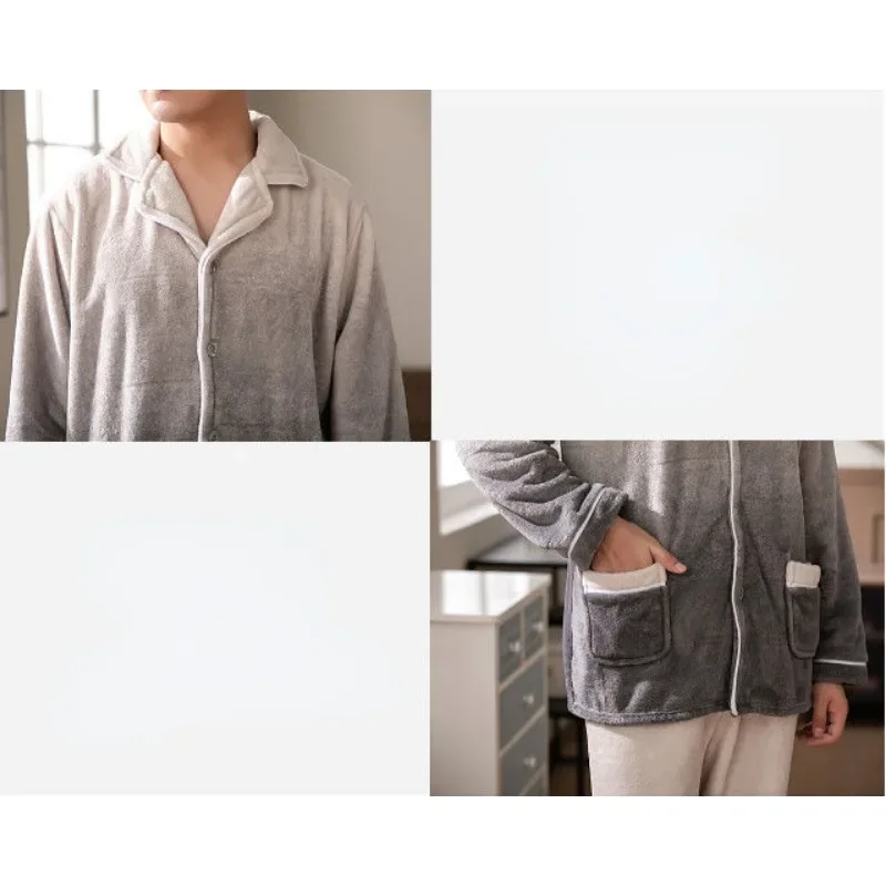 2024 New Winter Sleepwear Men's Coral Plush Thickened Warm Loungewear Set Fleece Flannel Pajama Long Sleeves Plus Size Homewear