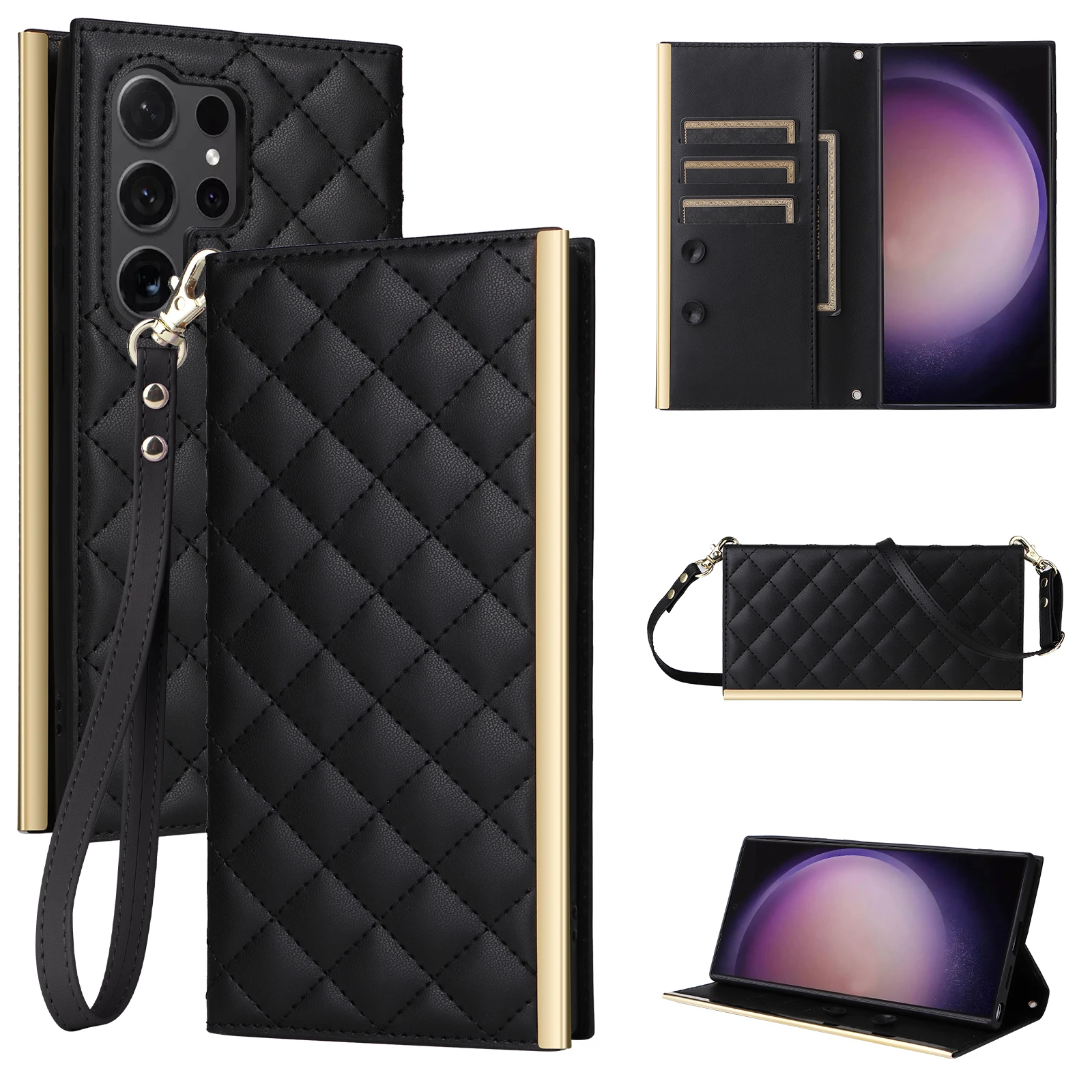 Crossbody Leather Wallet Case with Zipper and Strap