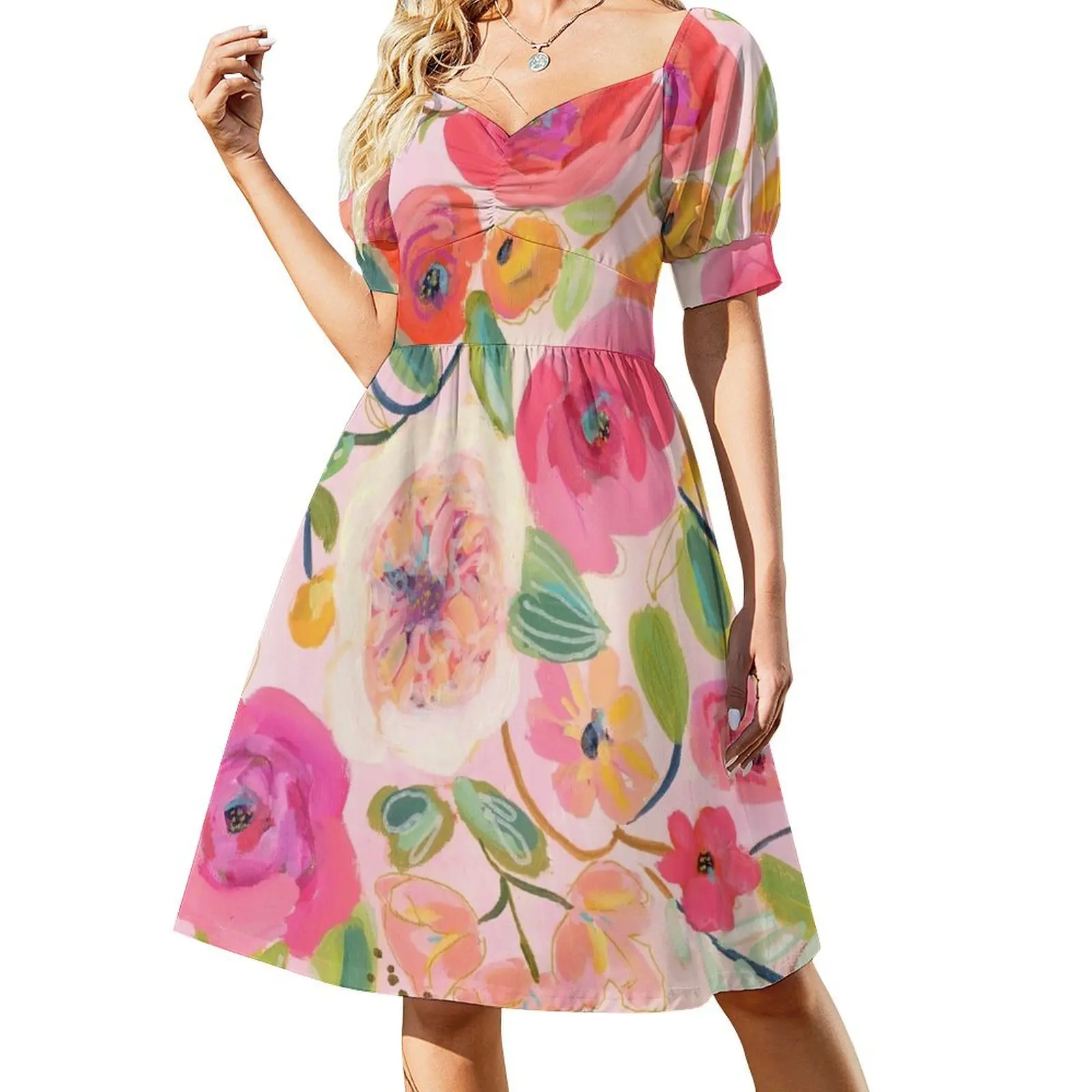 

Pink Floral Art Print Sleeveless Dress Female dress dresses korean style long dress women summer