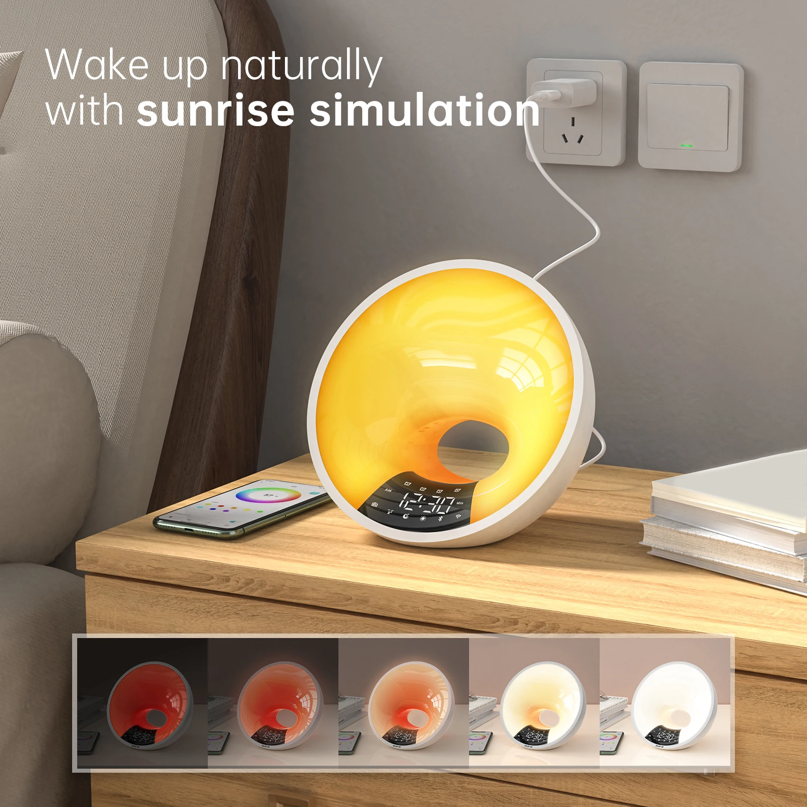 SunriseAlarmClockWiFiSmartAPPWakeUpClockLightSimulationDual