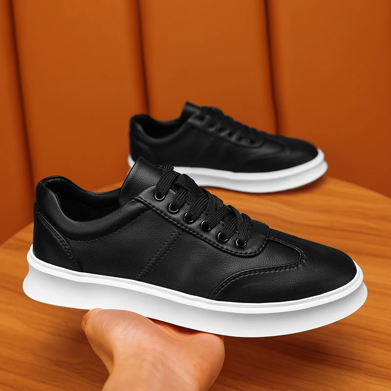

Кроссовки мужские кожаные на шнуровке, Уличная Повседневная модная обувь, черные белые