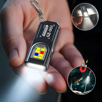 Mini Keychain Flashlight with Magnet Rechargeable Multifunction Torch Lamp Portable Clip on Flashlight Waterproof Camping Light